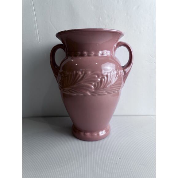 BEAUTIFUL VINTAGE ABINGDON ART POTTERY 153 ACANTHUS LEAF PINK WITH HANDLES VASE! - Picture 4 of 16